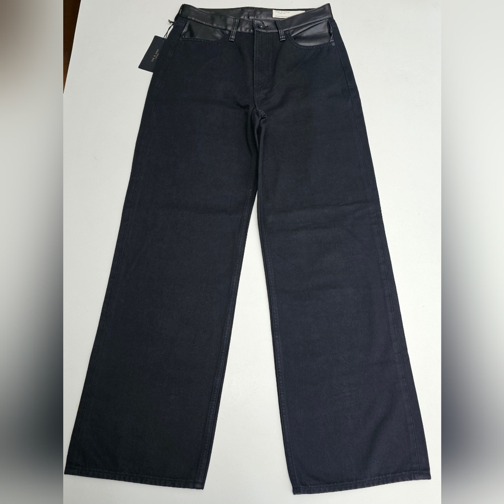 rag & bone The Lori Mid Rise Faux Leather Trim Wide Jean